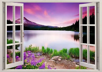 Scottish Lake Sunset Scene View Through Window  Canvas Print Wall Art Picture Uk • £18