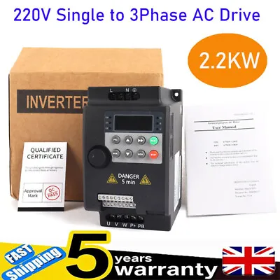 2.2KW 3HP 220V Variable Frequency Drive Inverter Converter VFD Single To 3 Phase • £62.89