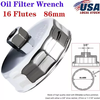 86mm 16 Flutes Silver Steel Oil Filter Wrench Remover Cap Tool For BMW Volvo • $14.47