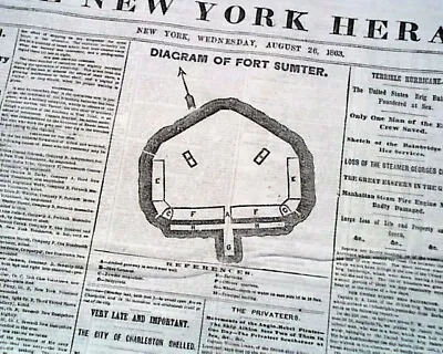 Battle Of Fort Sumter Diagram Charleston South Carolina 1863 Civil War Newspaper • $46