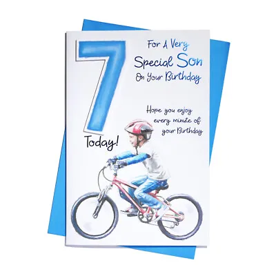Son 7 Years Old Birthday Card Son 7th Birthday Boy On Bike Top Quality 15 X 23  • £2.99