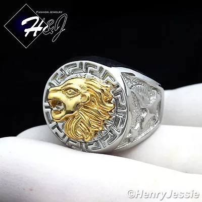 MEN Stainless Steel Silver/Gold Plated Lion Head Eagle Greek Key Round Ring*R83 • $14.99