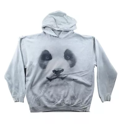 PANDA PRINT HOODIE MENS GREY XL I72 • £9