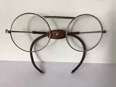 VTG Willson Safety Glasses Motorcycle Steampunk Round W/ Leather Wrap Eyeglasses • $29.99