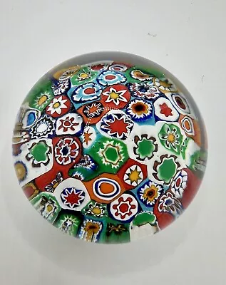 Vintage Murano Millefiori Flowers Art Glass Paperweight 3  Clear Base Tiny Flaw • $28.89