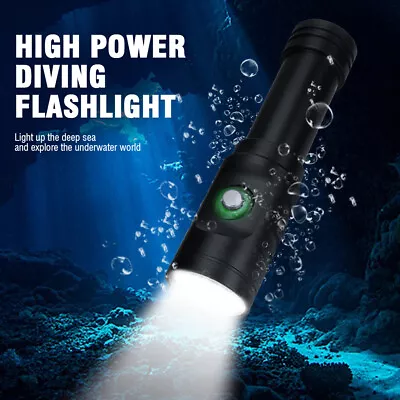 Underwater LED Diving Flashlight 9000lm Waterproof Rechargeable Scuba Torch Lamp • $39.99