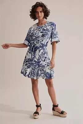 Country Road Linen Cotton Printed Flippy Hem Short Sleeve Dress - Size 12 • $49