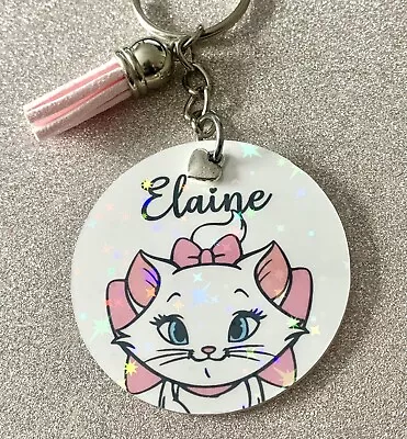 Marie Aristocats! Disney Inspired Personalised Keyring. Handmade! Sparkly! Gift • £4.09