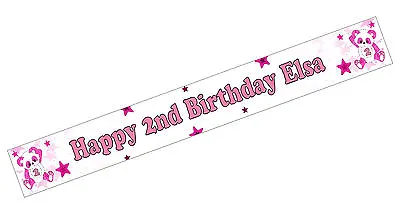 £4.65 • Buy Personalised Banner Name Age Photo Birthday Party Panda Pink Girl 4th 5th 6th D3