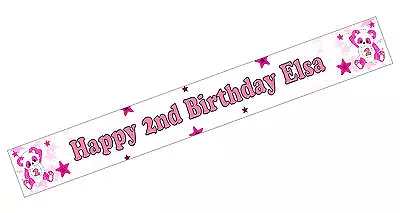 £4.65 • Buy Personalised Banner Name Age Photo Birthday Party Panda Pink Girl 4th 5th 6th D3