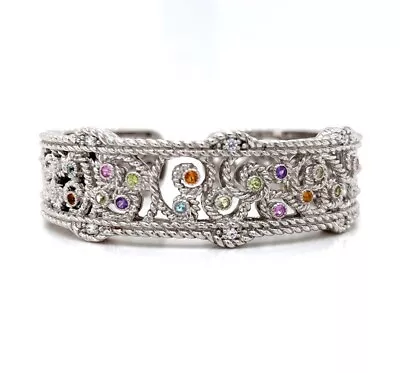 Judith Ripka Sterling Silver & CZ Swirl Bangle Mulit Color Stones With Box  • $56