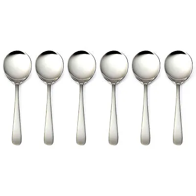 6 Pack Soup Spoons Round Stainless Steel Bouillon Spoon Table Serving Cooking • $8.06