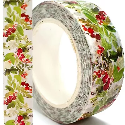 HOLLY LEAF WASHI TAPE Christmas Xmas Craft Self Adhesive Paper Masking Strip 10m • £4.28