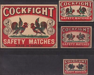 Old Matchbox Labels Sweden Cockfight PACKET & BOX SIZE • $3.69