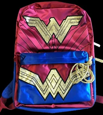 NWT CHILDS DC COMICS WONDER WOMAN 16  BACKPACK With LASSO ROPE • £19.29