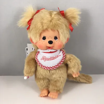 MONCHHICHI GIRL Sekiguchi 7.75 H Original Red Bib Collectible Plush Monkey Doll • $64.95