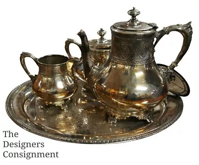 EG Webster & Bro Quadruple Silverplate Tea Set W/ Wm. Rogers Serving Tray  • $97.75