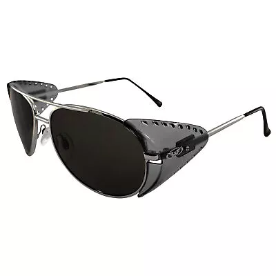 Global Vision Eyewear Aviator Z87 Motorcycle Sunglasses Silver Frames Smoke • $18.99