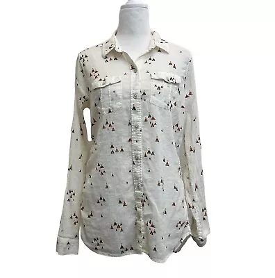 Eddie Bauer Teepee Print Sheer White Button Up Long Sleeve Shirt Sz M Tall • $19.99