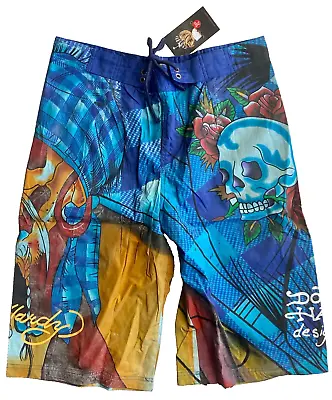 New Ed Hardy Swim Trunks Surf Board Shorts Size XL YOUTH EMBROIDERED • $19.99