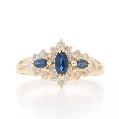 EFFY Sapphire Diamond Three-Stone Ring - Yellow Gold 14k Marquise 1.01ctw • $409.99