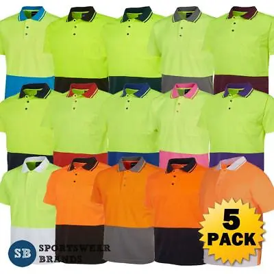 5 X Mens Hi Vis Non Cuff Polo Shirt Top Work Size XS - 9XL Contrast Tradie 6HVNC • $108