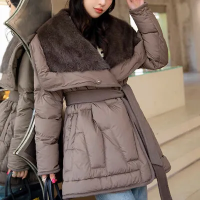 Mink Fur Collar 90% Goose Down Jacket Mid-length Coat Women's Winter Fur Parka • $331.08