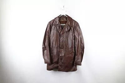 Vintage 60s 70s Streetwear Mens 40L Distressed Lined Leather Jacket Coat Brown • $76.46