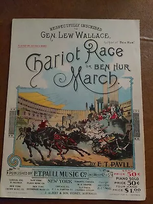 Vintage 1894  Sheet Music BEN HUR CHARIOT RACE E.T. Paull Complete • $8