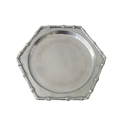 MARIPOSA Bamboo Trim Heavy Hexagon Aluminum Serving Plate Tray Hors D'Oeuvre • $26