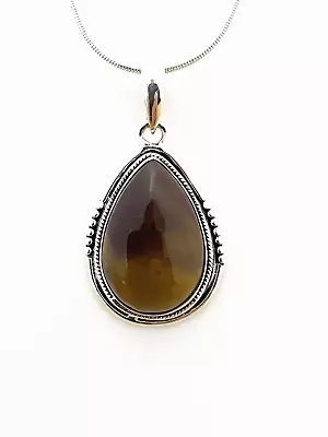 Yellow/Red Mookaite Jasper Pendant Necklace W/Sterling Silver Setting & Chain • $5.49