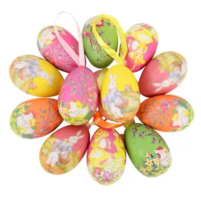 14PCS Colorful Painted Easter Eggs Hanging Ornaments For DIY Crafts Home Decor • £4.40