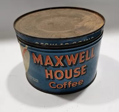 Vintage Maxwell House Coffee Tin Key Wind 1 Pound Can With Lid • $26