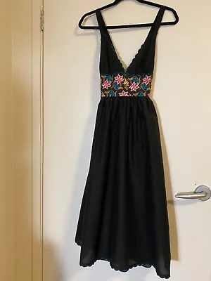 Zimmermann Rare Open Back Strap Shoulder Black Silk Midi Dress Size 1 • $299