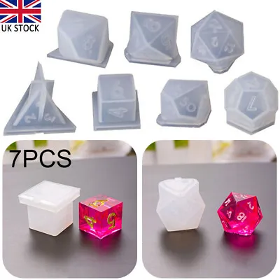 £9.72 • Buy 7Pcs Silicone Resin Casting Crystal Epoxy Mold DIY Dice Digital Molds Game Mould