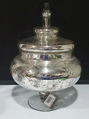NWT Large 13  SIA Covered Mercury Glass STYLE Pedestal Bowl Dish Urn RETAILS $90 • $63.99