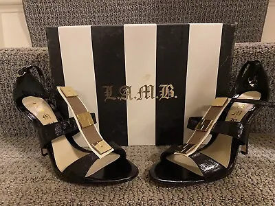 L.A.M.B. Gwen Stefani Women’s Black Leather Gold Pumps Shoes Heel Stiletto 8.5 • $45.99