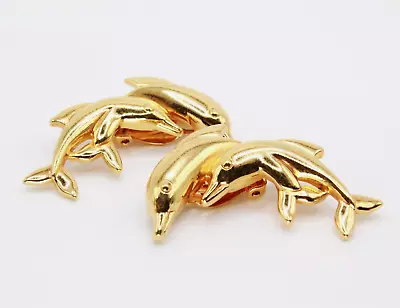 Vintage Dolphin Gold Plate Dolphin Clip Earrings • $35