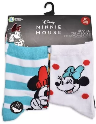 10Pk Shortie Crew Socks Mickey & Minnie Fit Sz 4-10 Girls/Ladies Licensed Disney • $12.95