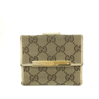 $1 • Buy GUCCI GG Logo   Canvas Leather  Bifold Wallet /1J1024