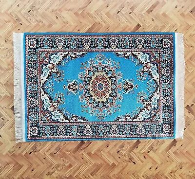 Dollhouse Rug Woven Fabric Large Bright Blue 9  X 6  1:12 Scale Miniature • $6.99