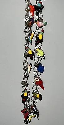 Vintage Colorful Tropical Bird Necklace Hand Carved Wood Toucan Parrot Macaw 32” • $25.99