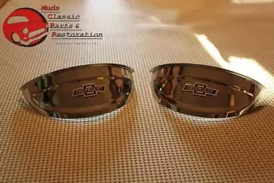 $56.37 • Buy Chevy Car Pickup Truck Headlight Headlamp Visors Chrome 7  W/Bowtie Logo Pair