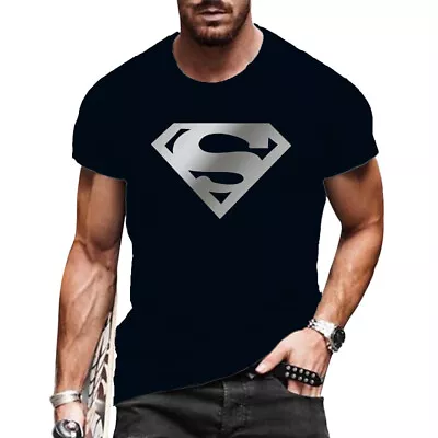 Men T Shirt Fashion Superman Graphic Black White Short Sleeve StreetWear T-Shirt • $19.86