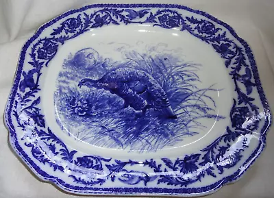 Large Flow Blue Cauldon China Meat Platter ~ Thanksgiving Turkey ~  C1904 • $425