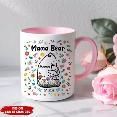 Custom Mama Bear Floral  Two-tone Mug Mother's Day Gift For Mom Grandma • $20.95