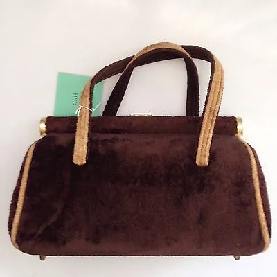 VINTAGE  70's Kadin Beige & Brown Velvet Doctor Bag • $129