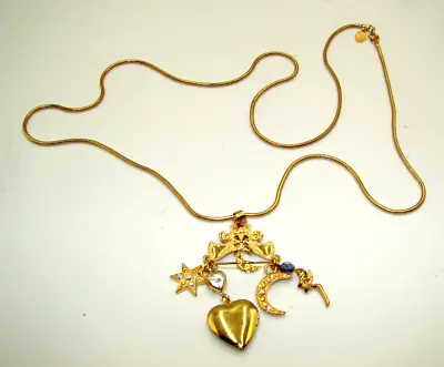 Kirks Folly Charm Necklace Tinkerbell Moon Star Heart Locket • $30