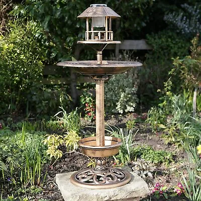 £28.99 • Buy Garden Bird Bath & Feeding Table Station & Solar LED Light Bronze Effect BSOLAR