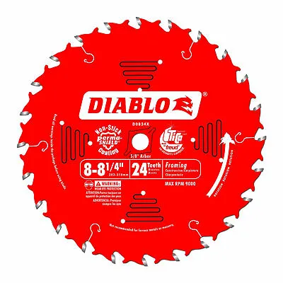 Freud D0824X Diablo 8-1/4-inch 24 Tooth ATB Framing Saw Blade W/ 5/8-inch Arbor • $22.99